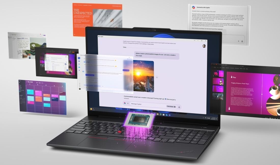 Laptop Lenovo ThinkPad z procesorem AMD Ryzen 5 220 wyświetla narzędzia biurowe podczas pracy kreatywnej i analitycznej - Procesor AMD Ryzen 5 220