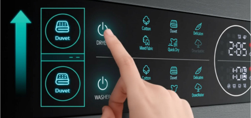 Pralko-suszarka Washtower LG WT1210EGF Panel sterowania LG WashTower, nowoczesny i intuicyjny, z wyborem programów prania i suszenia.