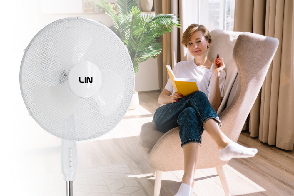 Wentylator LIN LI16FS2501 Biały Solidna konstrukcja i mobilność osłona śmigieł bezpieczny w użytkowaniu Manualne sterowanie 1,6 m przewód Lekka konstrukcja i klasyczny, biały kolor 