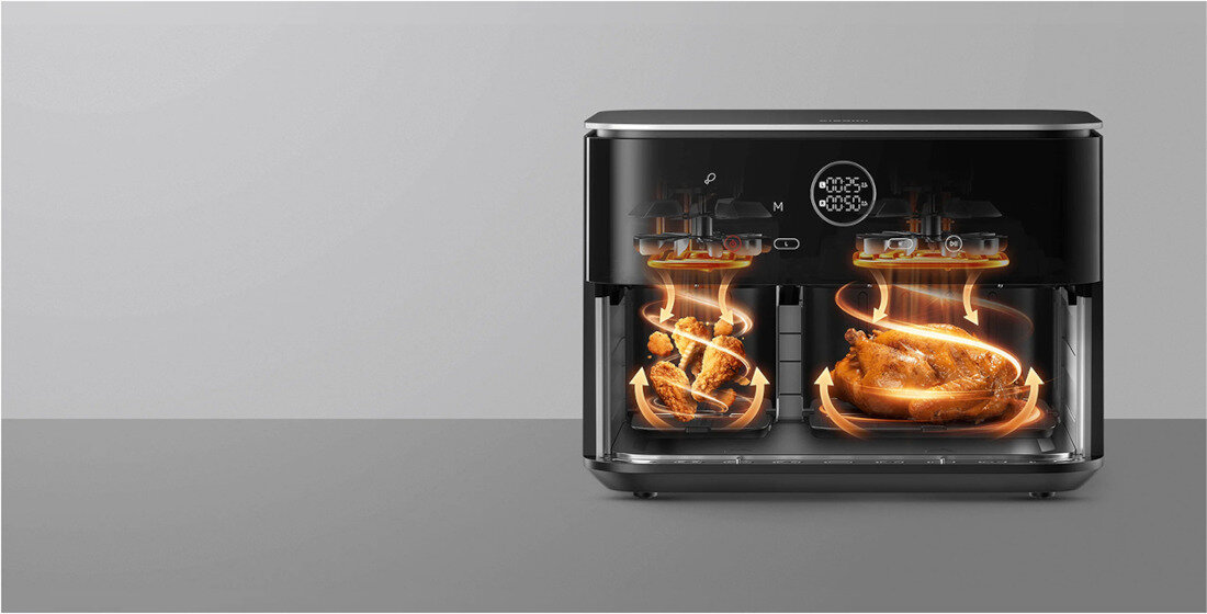 Air Fryer Frytkownica beztłuszczowa XIAOMI Dual Zone 63882 10l z podwójnym koszem i dostępem do 101 darmowych przepisów (WiFi) Chrupiący efekt Technologia cyrkulacji powietrza 360° moc równomierne podgrzewanie smak zdrowie