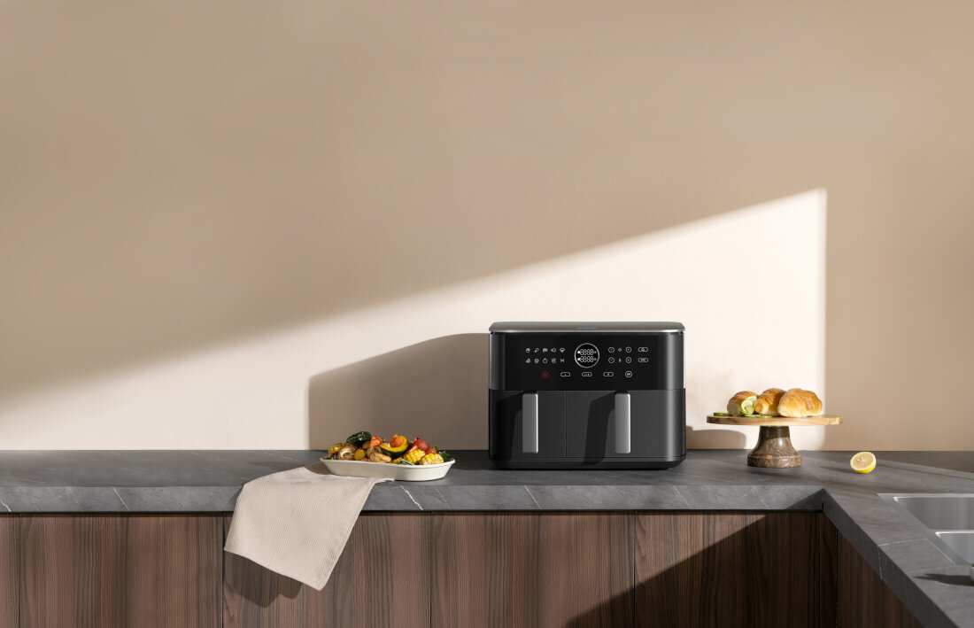 Air Fryer Frytkownica beztłuszczowa XIAOMI Dual Zone 63882 10l z podwójnym koszem i dostępem do 101 darmowych przepisów (WiFi) Wygodne przypomnienia poinformuje Cię za pomocą sygnałów świetlnych i dźwiękowych