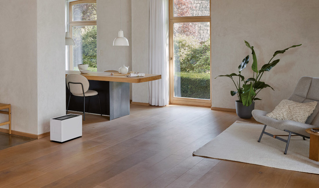 Nawilżacz ewaporacyjny STADLER FORM Noah Pro Biały design tło wizualizacja design tło wizualizacja Klimat w każdym wnętrzu