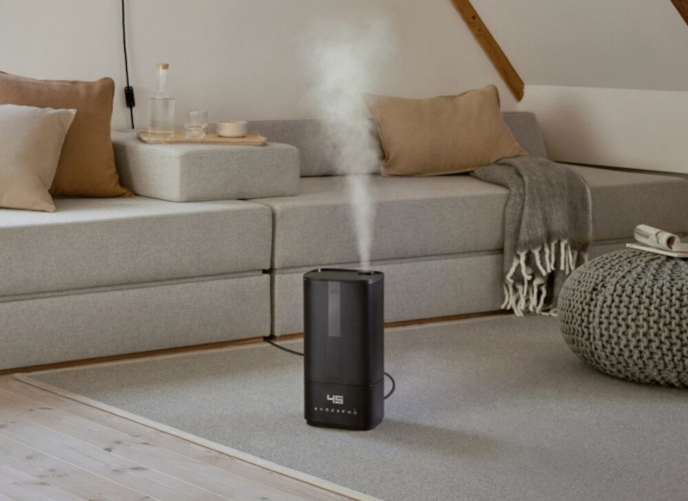 Nawilżacz ultradźwiękowy STADLER FORM Oliwier Czarny Higieniczna czystość mgiełki technologia UV dezynfekcja sprzyja zdrowiu domowników