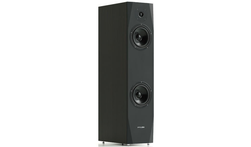 Kolumna głośnikowa PYLON AUDIO Sapphire 25 naturalne brzmienie instrumentów i klarowny wokal do muzyki akustycznej i elektronicznej, kolumna głośnikowa po skosie na białym tle