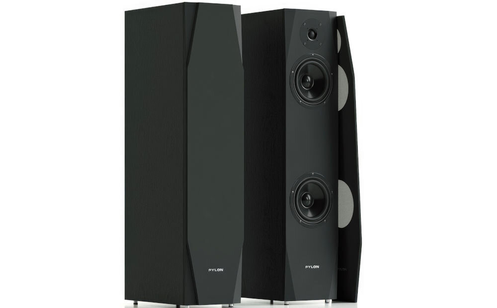 Kolumna PYLON AUDIO Sapphire 25 czarny jesion stabilna obudowa PCV wymiary 98x22x36 cm, kolumny głośnikowe po skosie na białym tle