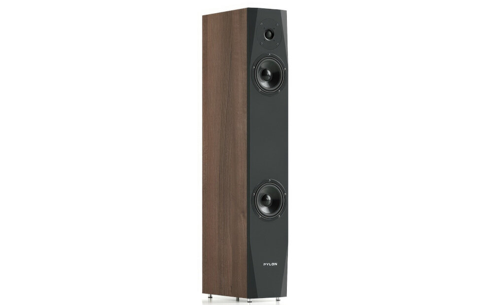 Kolumna głośnikowa PYLON AUDIO Sapphire 23 frontowa kolumna do kina domowego i stereo, kolumna głośnikowa po skosie na białym tle