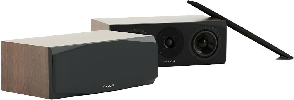 Głośnik centralny PYLON AUDIO Sapphire Center kompatybilny z zestawami kina domowego, głośniki centroalne po skosie na białym tle
