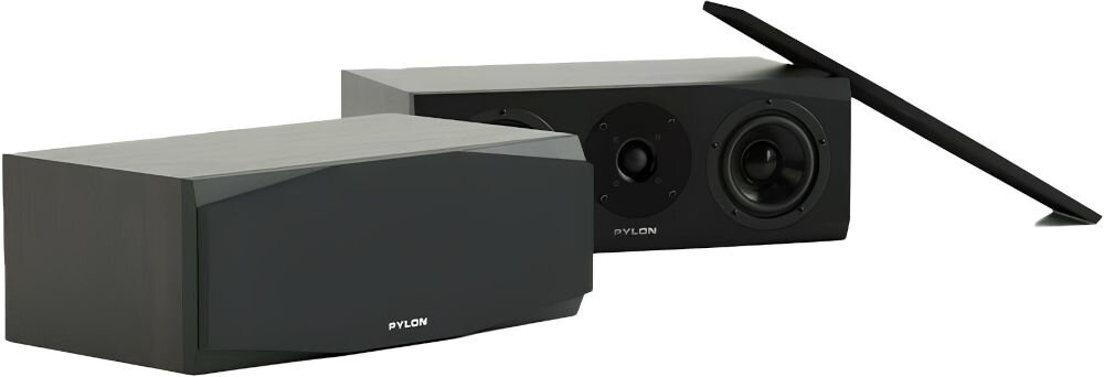 Głośnik centralny PYLON AUDIO Sapphire Center kompatybilny z zestawami kina domowego, głośniki centroalne po skosie na białym tle