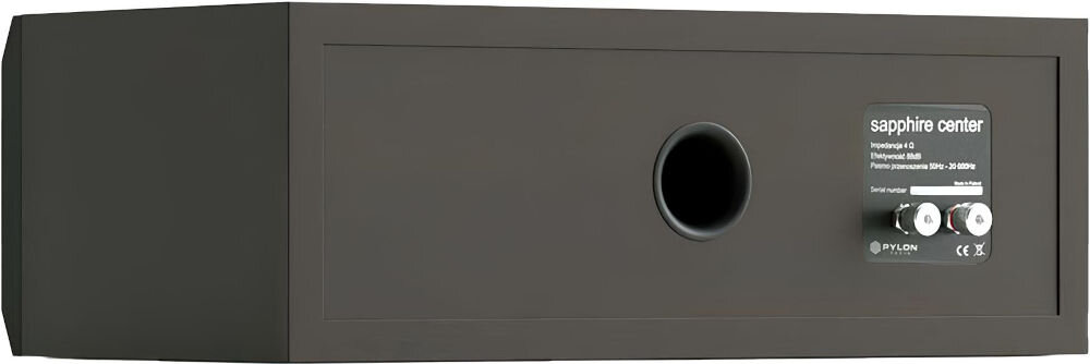 Głośnik centralny PYLON AUDIO Sapphire Center moc 60 W RMS i 90 W maksymalna, głośnik centroalny po skosie na białym tle