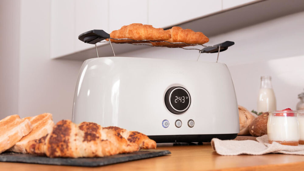 Toster CECOTEC ClassicToast 15000 Extra Double Beżowy dodatkowa podstawka do odgrzewania wypieków ciepłe bułki rogaliki podgrzewanie różnorodnego pieczywa