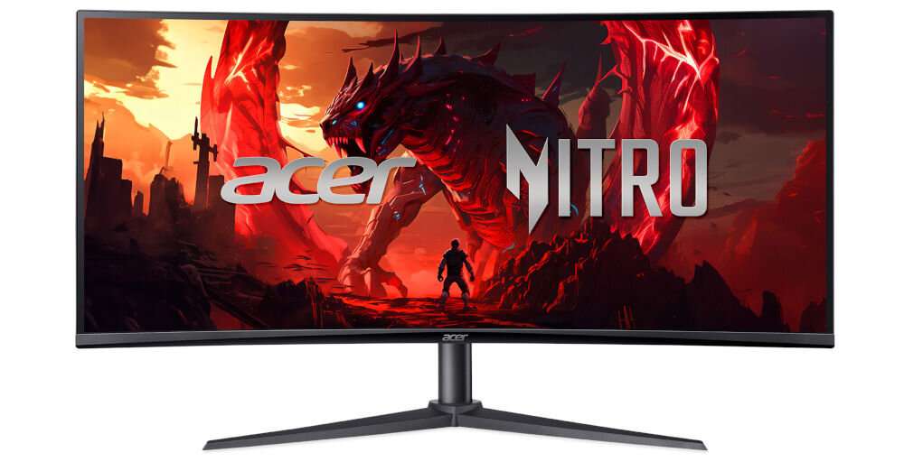 ACER Nitro XZ340CURX0bmiiphx 34 cali 3440x1440px 200Hz 1 ms [VRB] Curved prezentacja monitora od przodu na białym tle UWQHD do gier i edycji wysoka rozdzielczość realistyczny obraz VA