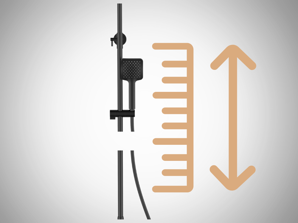 DESZCZOWNIA Z BATERIĄ INVENA szare tło bok ikona regulacja wizualizacja regulowana wysokość czarna smukła budowa forma styl elegancja