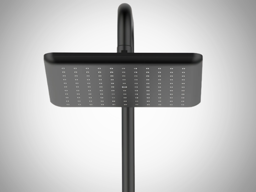 DESZCZOWNIA Z BATERIĄ INVENA czarna deszczownia wypustki ułatwianie czyszczenia działanie bez zarzutu