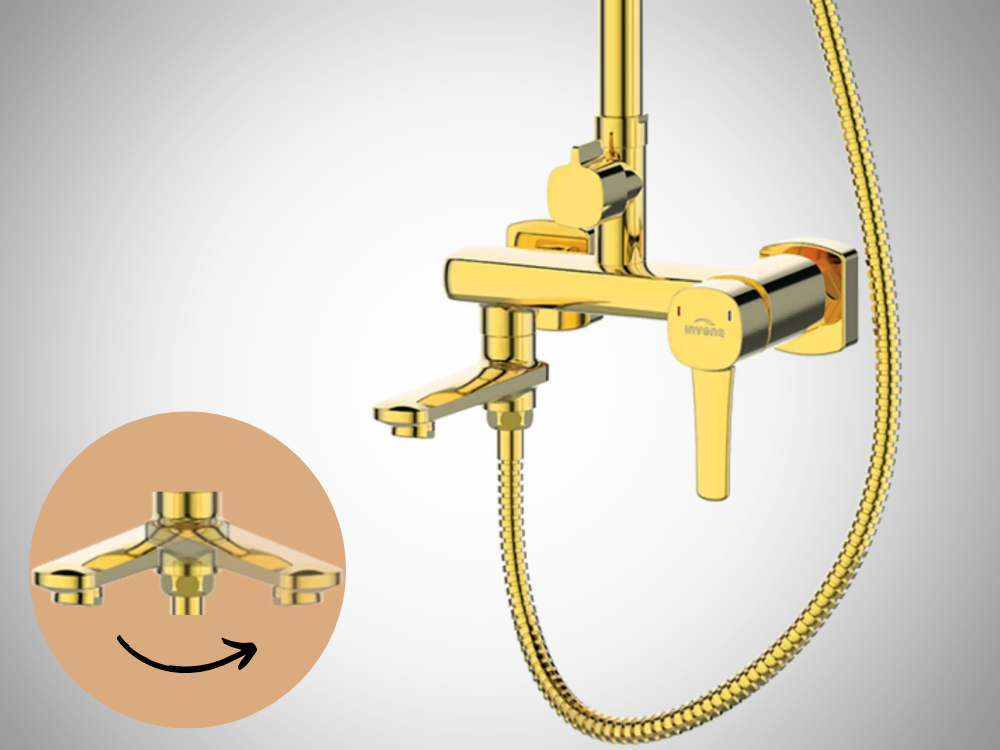 DESZCZOWNIA Z BATERIĄ INVENA GLAMOUR AU-05-B09-V ZŁOTY ikona regulacja zbliżenie wylewka przełączenie strumienia składana wylewka estetyka praktyczność