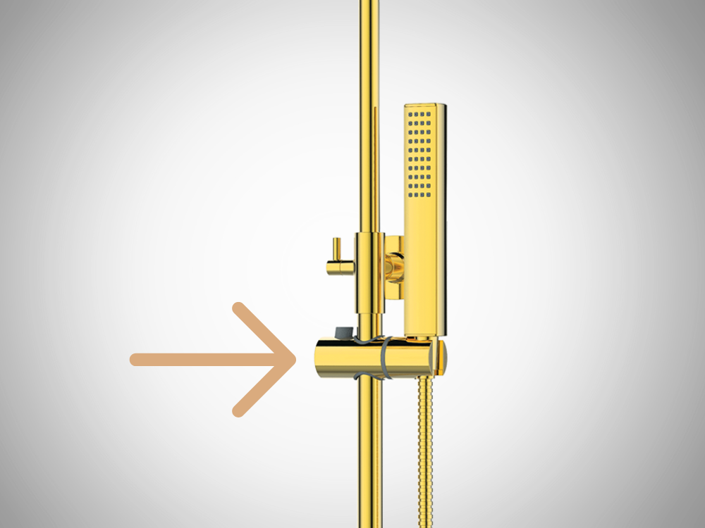 DESZCZOWNIA Z BATERIĄ INVENA GLAMOUR AU-05-B09-V ZŁOTY ikona strzałka zbliżenie słuchawka uchwyt suwakowy regulowany zmiana wysokości komfort