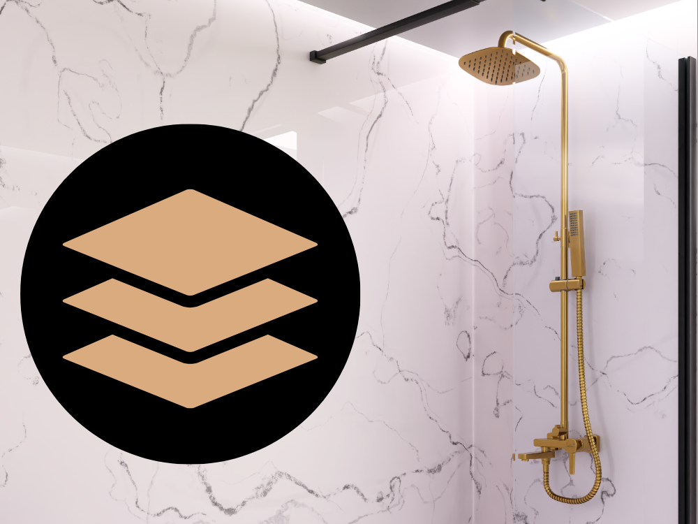 DESZCZOWNIA Z BATERIĄ INVENA GLAMOUR AU-05-B09-V ZŁOTY prysznic łazienka ikona Powłoka PVD odporne na zarysowania korozję wilgoć