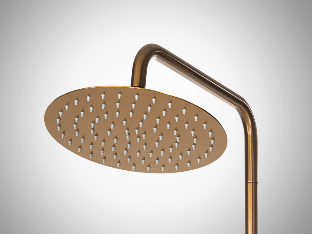 DESZCZOWNIA Z BATERIĄ INVENA NERI PLUS AU-P9-B14-L deszczownica kolor złoty MIEDŹ stal nierdzewna trwałość równy naturalny strumień Okrągła głowica