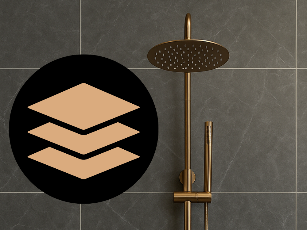 DESZCZOWNIA Z BATERIĄ INVENA NERI PLUS AU-P9-B14-L MIEDŹ ikona grafika łazienka powłoka PVD ochrona przez zarysowaniami korozją