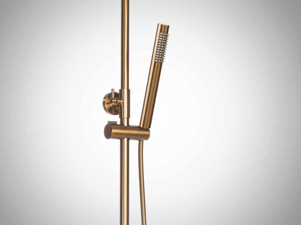 DESZCZOWNIA Z BATERIĄ INVENA NERI PLUS AU-P9-B14-L MIEDŹ szare tło słuchawka Natrysk ręczny wąż stalowy podwójny elastyczny 150 cm