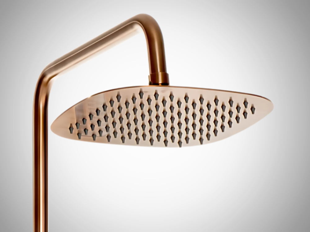 DESZCZOWNIA Z BATERIĄ INVENA GLAMOUR AU-05-B14-V MIEDŹ natrysk deszczownica Ruchomy natrysk górny miękki równy strumień system Anti-Calc ochrona