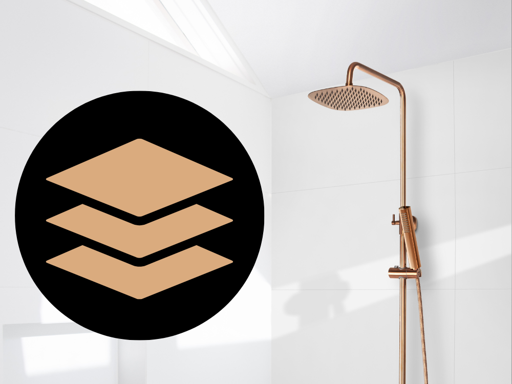 DESZCZOWNIA Z BATERIĄ INVENA GLAMOUR AU-05-B14-V MIEDŹ prysznic łazienka ikona Powłoka PVD odporne na zarysowania korozję wilgoć