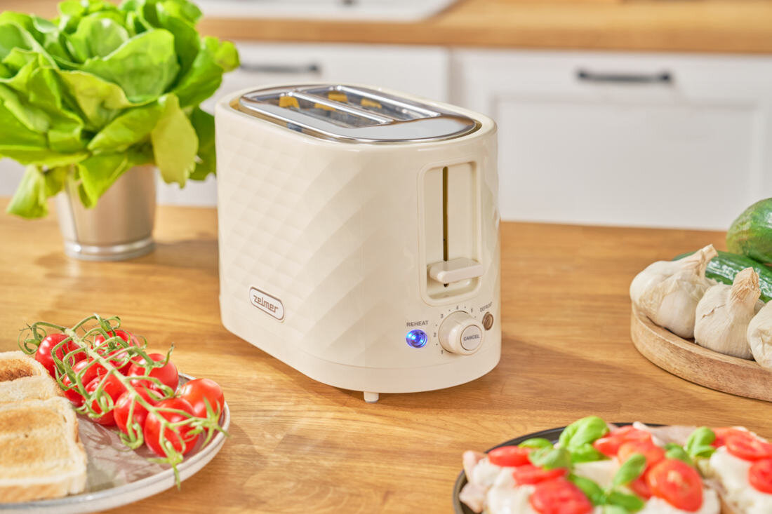Toster ZELMER ZTS7632F Siedem poziomów opiekania Jedno pokrętło siedem poziomów przyrumienienia kontrola tosty dopasowanie upodobania śniadanie