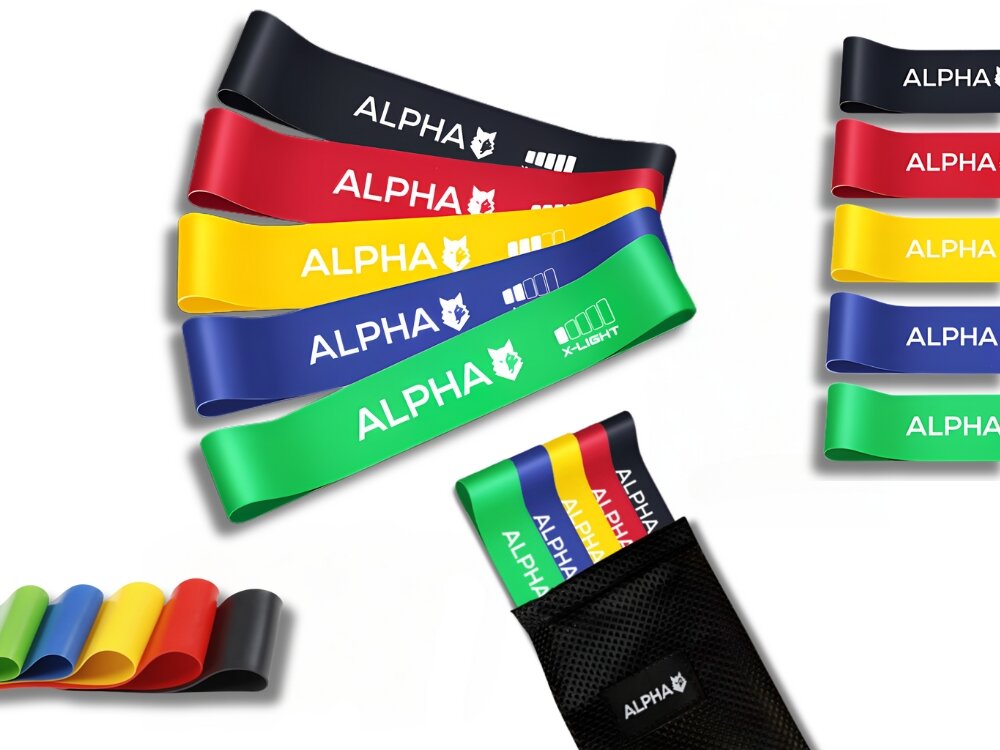 Zestaw gum do ćwiczeń ALPHA Mini Band PB-03 5 poziomów gum, materiałowe etui, łatwiejsze przechowywanie, pełny trening domowy, wsparcie ćwiczeń