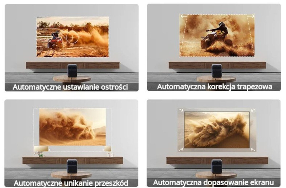 Projektor WANBO Mozart 1 Pro New ASA3.0, automatyczna ostrość, korekcja trapezowa ±30°, cztery kadry ustawień projektora
