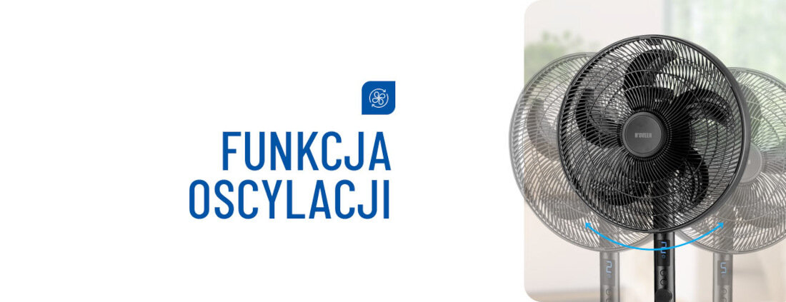 Wentylator NOVEEN F535 Funkcja oscylacji pod optymalnym kątem równomierny przepływ powietrza