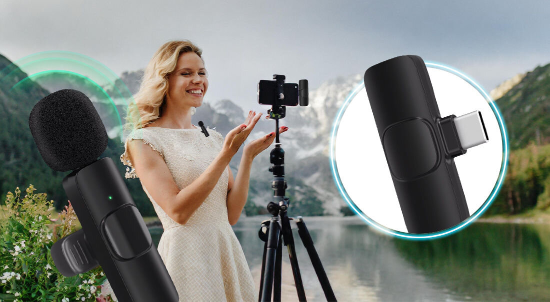 Mikrofon do smartfona MUSICMATE EchoPrism MM-100 bezprzewodowy wygodne nagrywanie pasmo przenoszenia 20Hz-20Khz zasięg do 20 metrów