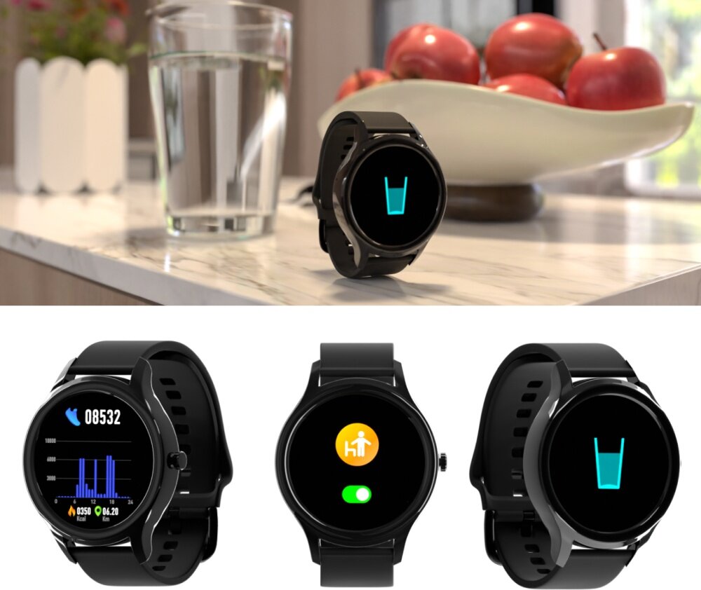 Smartwatch FOREVER Forevive 3 SB-340 ekran bateria czujniki zdrowie sport pasek ładowanie pojemność rozdzielczość łączność sterowanie krew puls rozmowy smartfon aplikacja