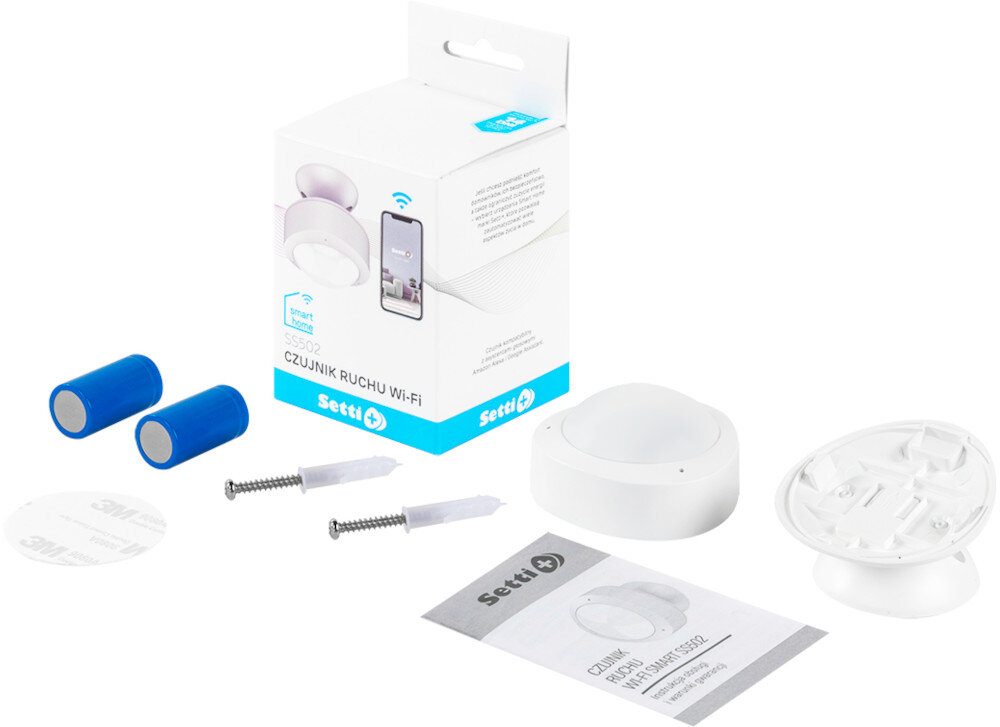 CZUJNIK RUCHU WIFI SETTI+ SS502 SMART smart home zawartosc opakowania