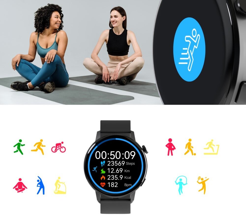 Smartwatch FOREVER Forevive 4 SB-350 ekran bateria czujniki zdrowie sport pasek ładowanie pojemność rozdzielczość łączność sterowanie krew puls rozmowy smartfon aplikacja