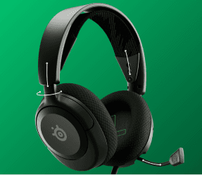 Czarne słuchawki nauszne z mikrofonem, na jednej z muszli widoczne logo SteelSeries. Tło jest zielone.