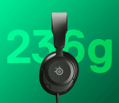 Czarne słuchawki z widocznym logo producenta na tle zielonego gradientu z dużym napisem \'236g\'.