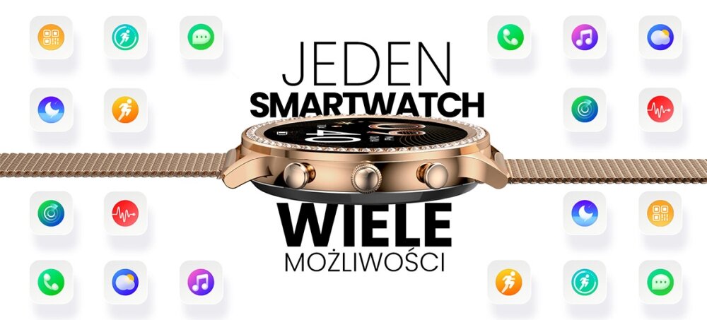 SMARTWATCH MANTA DIAMOND LUSSO ekran bateria czujniki zdrowie sport pasek ładowanie pojemność rozdzielczość łączność sterowanie krew puls rozmowy smartfon aplikacja