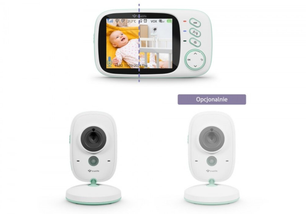 Jednostka rodzicielska do niani elektronicznej TRUELIFE NannyCam H32 Pro dwie kamery funkcja podziału obrazu