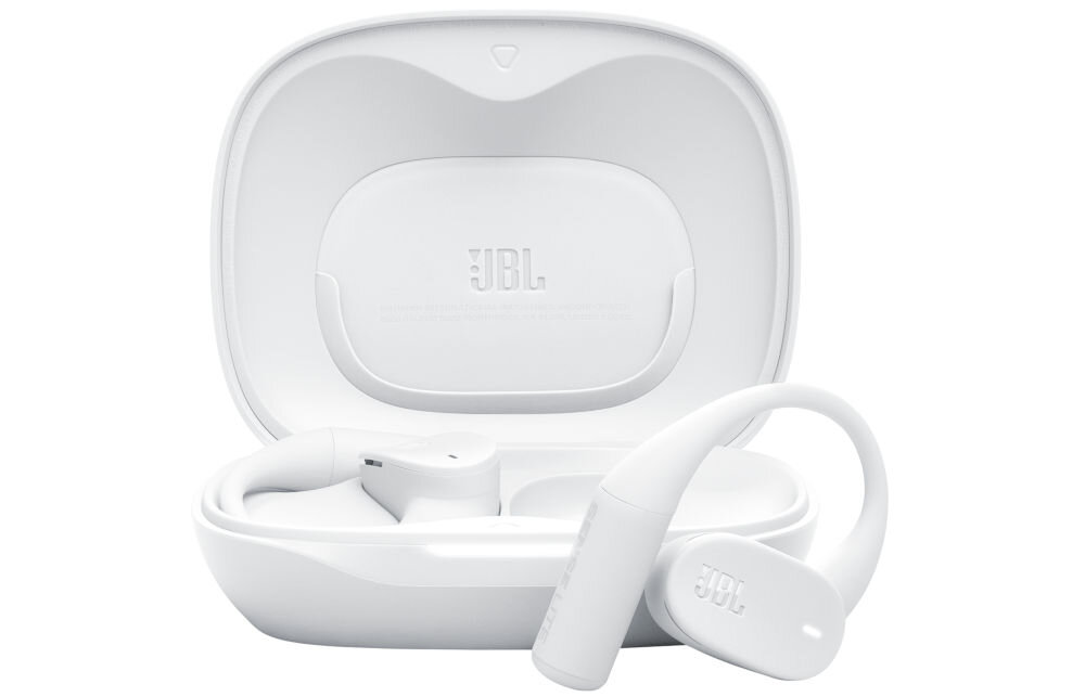 JBL Sense Lite personalizacja dźwięku 10-pasmowy korektor aplikacja JBL Headphones, słuchawki z etui ładującym na białym tle