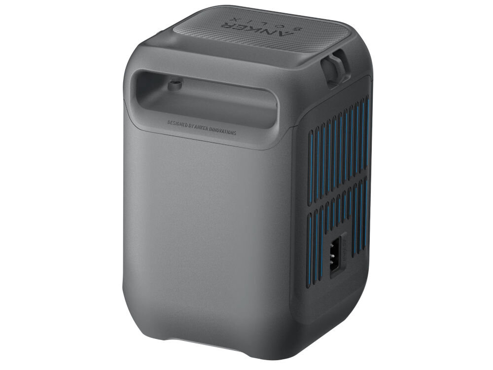 Stacja zasilania ANKER Solix C300X 288 Wh Bank energii + Panel solarny PS60 60W, gniazdko, usb, wyjścia, aplikacja, na białym tle tył stacji zasilania frontem prawo skos