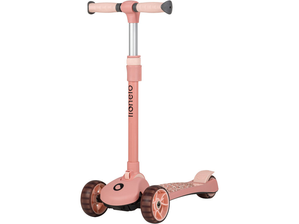 Hulajnoga dla dzieci LIONELO Franky Różowy 3 kolka w rozmiarze 120 mm z przodu i 90 mm z tylu z wysokiej jakosci tworzywa sztucznego stabilnosc bezpieczenstwo komfort plyna jazda trojkolowa konstrukcja lozyska ABEC-7