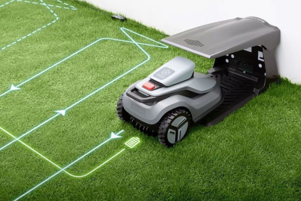 Robot koszący TERRAMOW V600 Bez przewodu ograniczającego Bluetooth/Wi-Fi 600 m2, tryb punktowy, robot, czyszczenie, koszenie, Robot koszący wjeżdżający do stacji ładującej.   