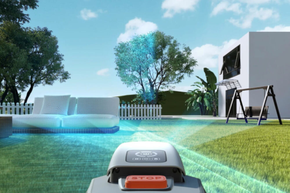 Robot koszący TERRAMOW V600 Bez przewodu ograniczającego Bluetooth/Wi-Fi 600 m2, czyszczenie, woda, wąż, czujniki, Robot koszący skanujący przestrzeń ogrodową ze skandowanym widokiem.   