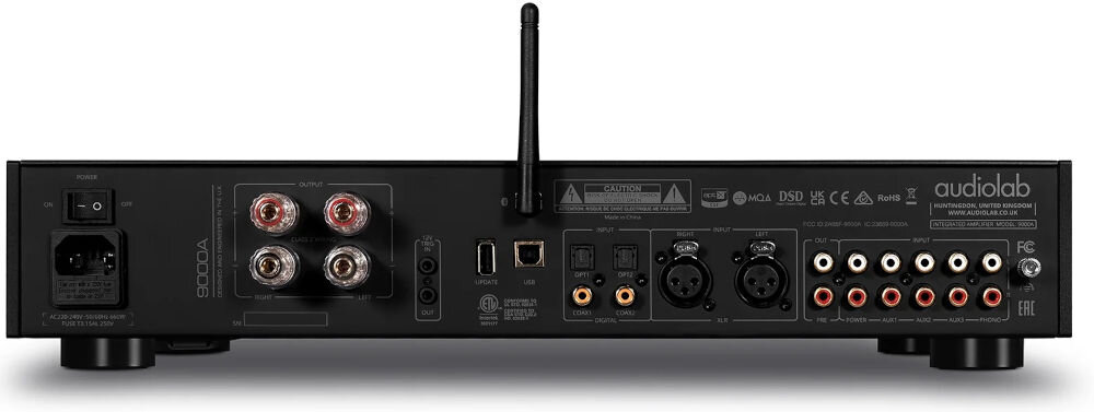 Audiolab 9000A wzmacniacz mocy 100W 160W CFB stabilność termiczna kontrola, wzmacniacz od tyłu na białym tle