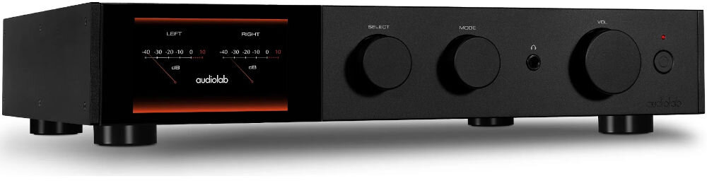 Audiolab 9000A stopień słuchawkowy impedancja 2,35 Ohm 20-600 Ohm dynamiczny dźwięk, wzmacniacz po skosie na białym tle