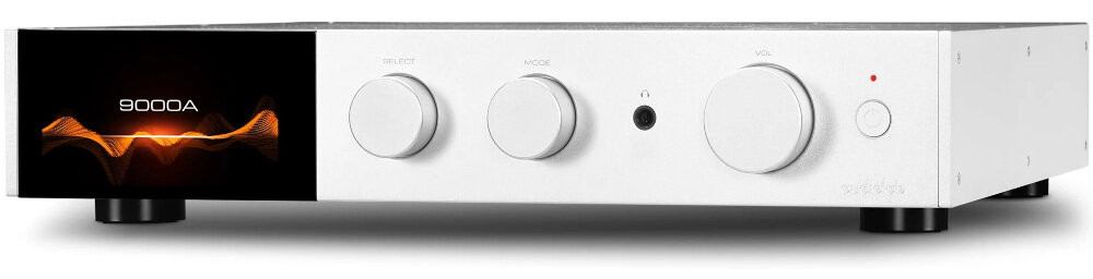 Audiolab 9000A wyświetlacz LCD IPS 4,3 cala miernik VU interaktywny interfejswzmacniacz po skosie na białym tle