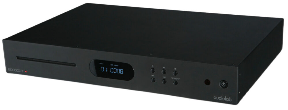 Odtwarzacz CD AUDIOLAB 6000 CDT wymiary 445x65,5x300 mm waga 5,4 kg, odtwarzacz CD po skosie na białym tle
