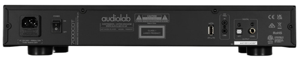 AUDIOLAB 7000 CDT izolacja napędu dedykowane zasilanie sygnał cyfrowy, odtwarzacz CD od tyłu na białym tle