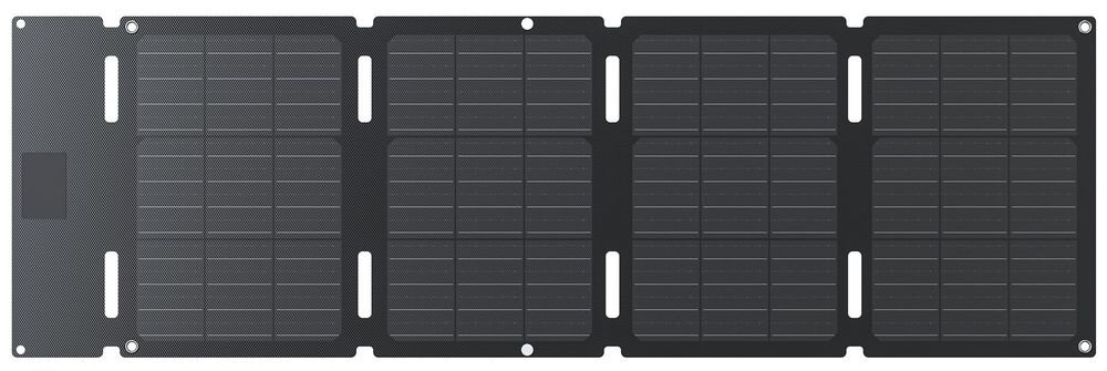 Panel fotowoltaiczny ECOFLOW 45W (USB-C), ogniwo, krzem, sprawność, technologia, Rozłożony płasko czarny składany panel solarny.