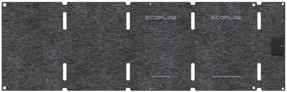 Panel fotowoltaiczny ECOFLOW 45W (USB-C), haczyk, uchwyt, namiot, marsz, Rozłożona tylna strona szarego składanego panelu.