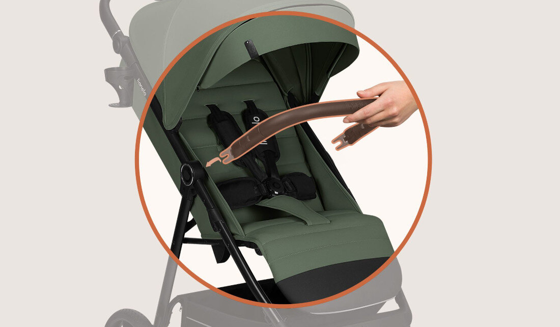 Wózek spacerowy LIONELO Iva Zielony Dostosowany do wzrostu dziecka regulacja praktyczne dodatki Barierkę można wypiąć podnóżek